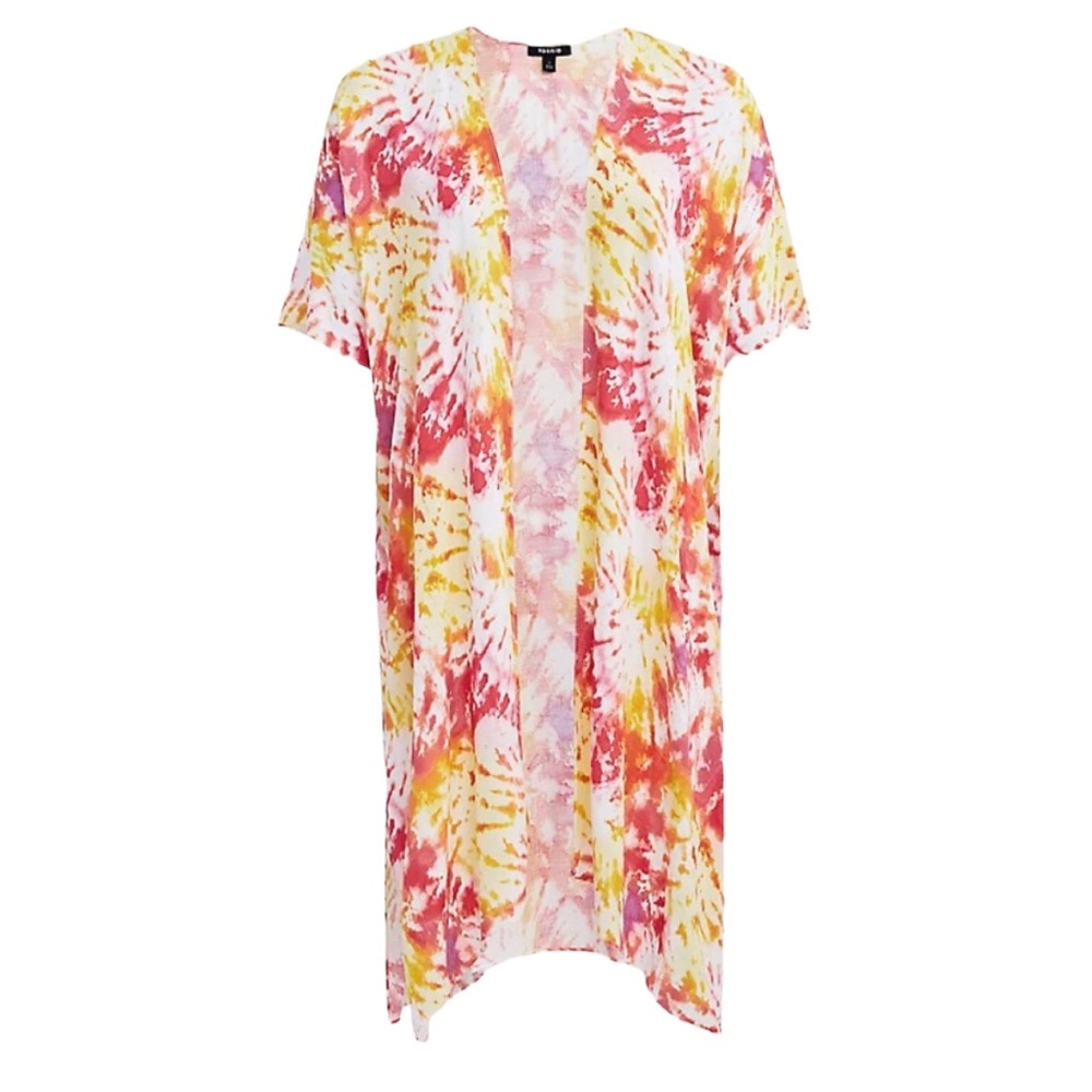 Torrid Colorful Tie-Dye Kimono Duster Pink And Yellow Size 1X NWT